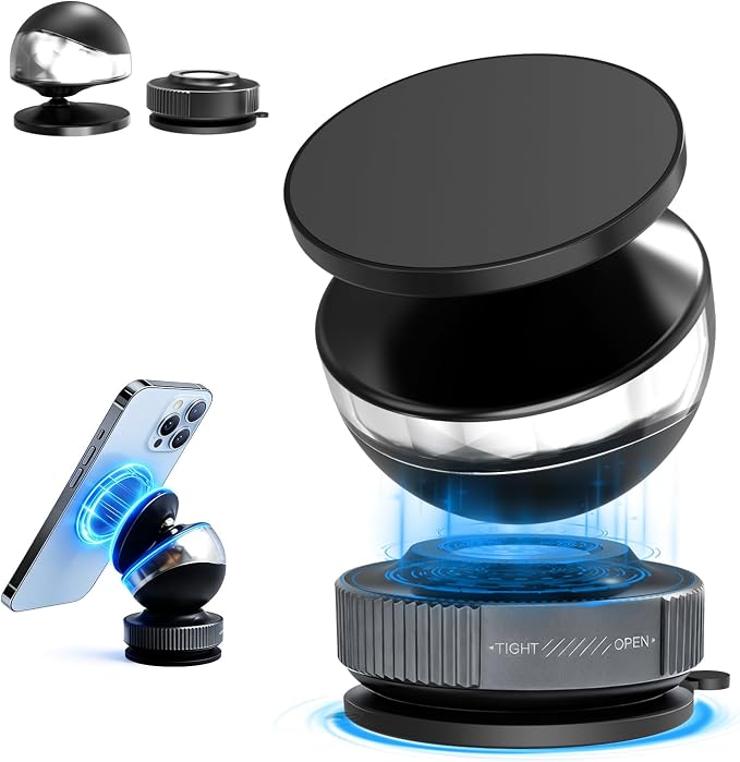 Magnetic Phone Holder for Car with 360° Adjustable Vacuum Spherical Design Phone Mount for Car Home Gym Office Compatible for iPhone 17 Pro Max 16 15 14 13 12 Air Plus and Android