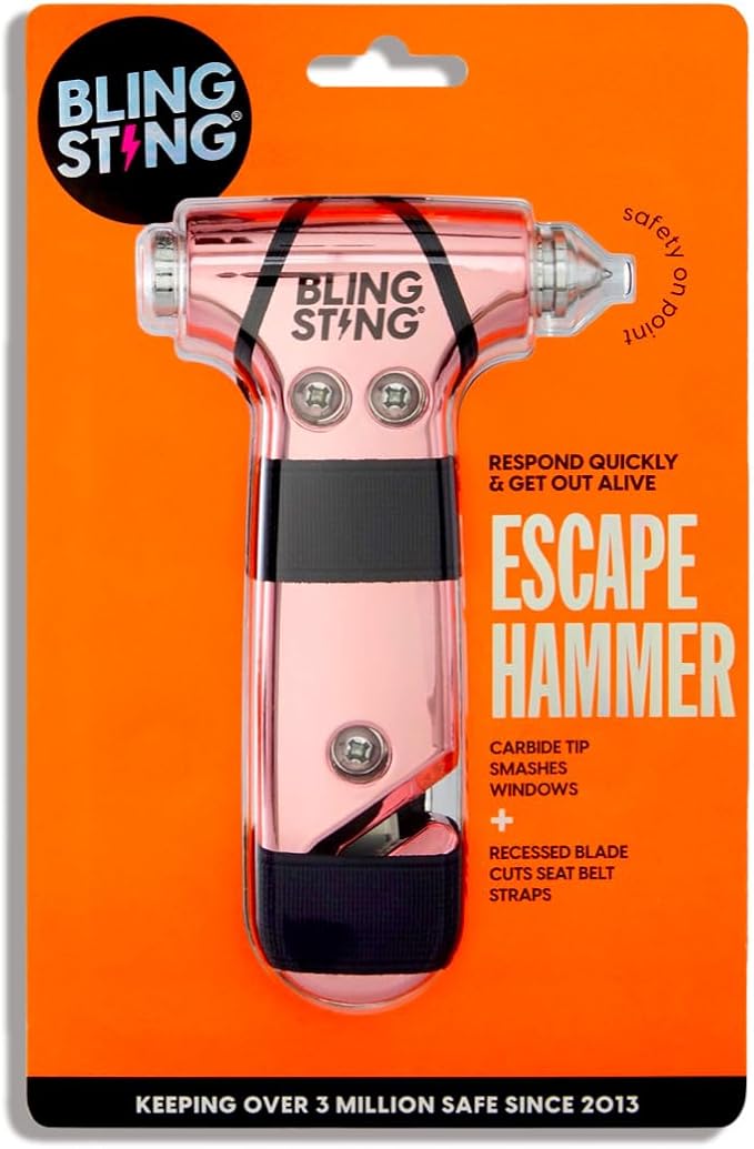 Safety Hammer - Emergency Automotive Escape Tool with Window Breaker, Seat Belt Cutter & Adjustable Car Visor Strap - Tempered Glass Breaker - Steel Blade - Blush Rose Pink (1 Count)