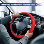 15 Inch Leather Car Steering Wheel Cover for SUV, Truck, Red | Anti-Slip Breathable Automotive Steering Wheel Protector, Universal Heat Resistant Vehicle Interior Accessories