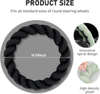 Fluffy Car Steering Wheel Cover, 15 Inches Anti-Slip Round Fuzzy Winter Steering Wheel Protector, Soft Warm Plush Steering Wheel Cover for Women Girls, Car Accessories (Black, Round)