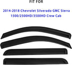 Window Rain Guards for 2014-2018 Chevrolet Silverado/GMC Sierra 1500 | 4PCS Tape On Window Deflectors Vent Visors fit for 2015-2019 2500HD 3500HD Crew Cab,Weatherproof, Easy Installation