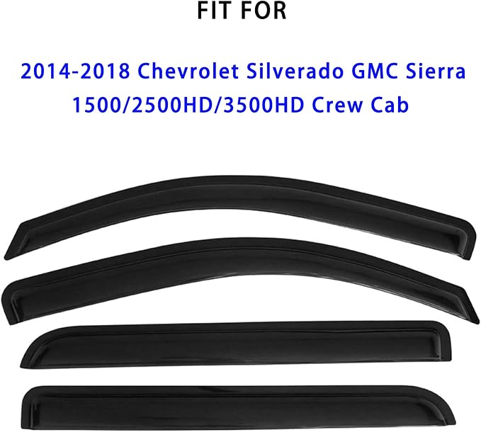 Window Rain Guards for 2014-2018 Chevrolet Silverado/GMC Sierra 1500 | 4PCS Tape On Window Deflectors Vent Visors fit for 2015-2019 2500HD 3500HD Crew Cab,Weatherproof, Easy Installation