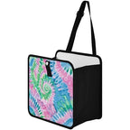 Car Trash Can Organizer Bin with Adjustable Strap for Back Front Seat Console Waterproof Leakproof Collapsible Portable 8.66 Inch Tie Dye Blue Green Pink