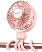 Mini Portable Stroller Fan, Battery Operated Small Clip on Fan, Detachable 3 Speed Rechargeable 360° Rotate Flexible Tripod Handheld Desk Cooling Fan for Car Seat Crib Treadmill Travel Pink