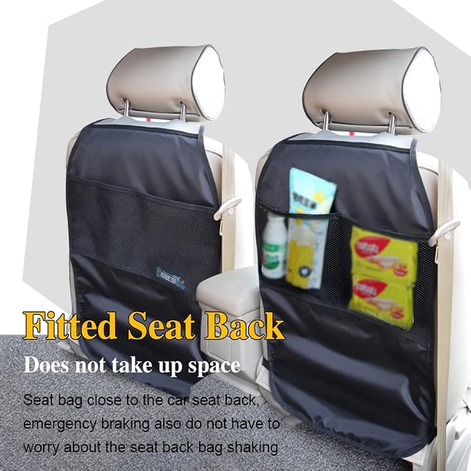 Kick Mats with Organizer, Waterproof Kick Mats Backseat Protector, Durable Car Seat Back Protectors for Vehicles to Protect from Dirt, Mud & Scratches, Fits Most Vehicles