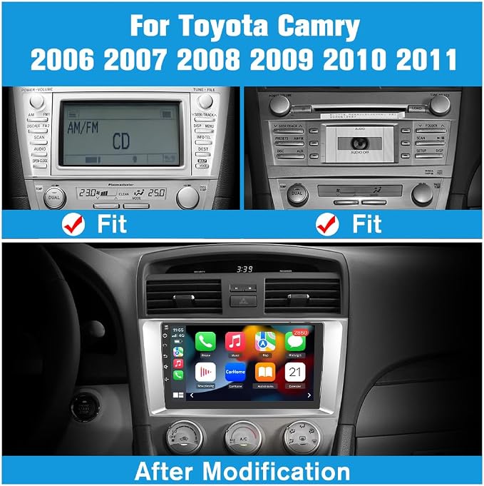 5G WiFi 64G ROM Car Radio Stereo for Toyota Camry 2006 2007 2008 2009 2010 2011 Wireless CarPlay Andriod Auto with SWC GPS Navigation DSP BT FM Rearview with Backup Camera