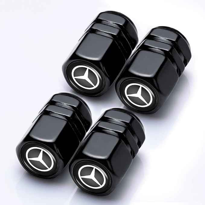 Car Keychain and Car Tire Valve Stem Caps Combo Compatible with Mercedes Benz C E S M Serie CLK GLK GL AB AMG GLS GLE AMG Keyring for Men and Women Family Present Car Accessories