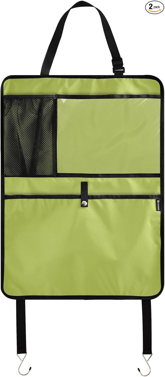 Avocado Green Seat Back Organizer Car Front Seat Back Kick Mats, 2 Pack Back Seat Protector for Kids Feet