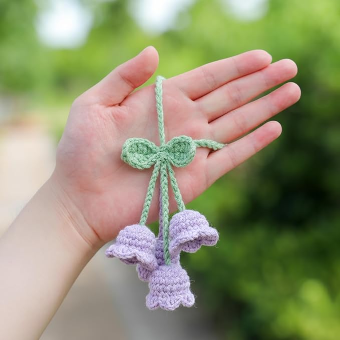 Lily Flower Handmade Knitted Car Mirror Hanging Accessories, Rear Riew Mirror Accessories Car Decorations for Women Men