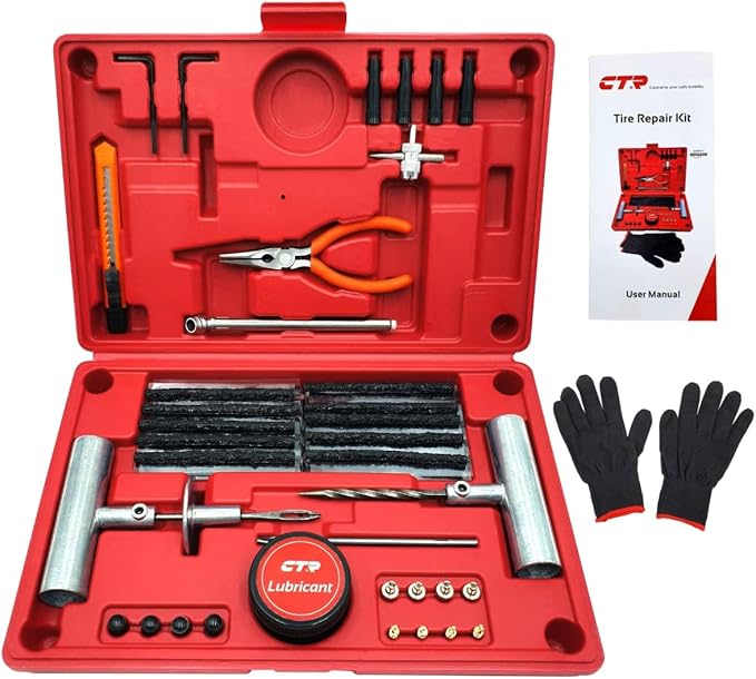 Heavy Duty Tire Plug Kit - 68pcs All-in-One Universal Tire Repair Kit with Plugs, Professional Tools for Tubeless Tyre Flats for Cars, Truck, RV, SUV, ATV, Motorcycle, Tractor, Trailer - GE0001