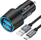 Fast USB Car Charger for Samsung Galaxy A56/A55/A54/A53/A50/A17/A16/A15/A14/S26/S25/S24/S23/S22/S21 Plus/Ultra/Note 20/A21/A31/A51 Quick Charge 3.0 Dual USB Rapid Car Charger with Type C Cable 3.3ft