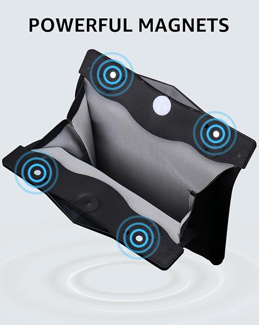 Trash Can for Tesla Model Y 2020-2026 Garbage Bag [Strong Magnetic Buckle] with LED Light 1PCS Backseat Hanging Garbage Bin Waterproof Faux Leather Model Y Interior Accessories 2.5 Gallons