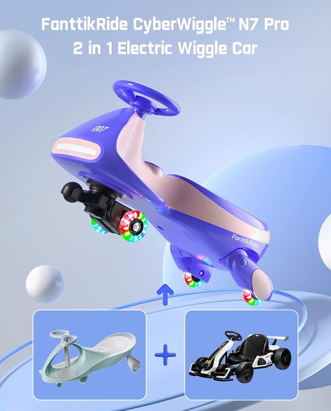 N7 Pro Electric Wiggle Car with Pedal, Rechargeable Battery, CyberWiggle, 2 in 1 Swing Car, 2 Speeds Max 4 Mph, Anti-Rollover, Flashing Wheels, Bluetooth, Ages 3+, 150 Lbs, Pink