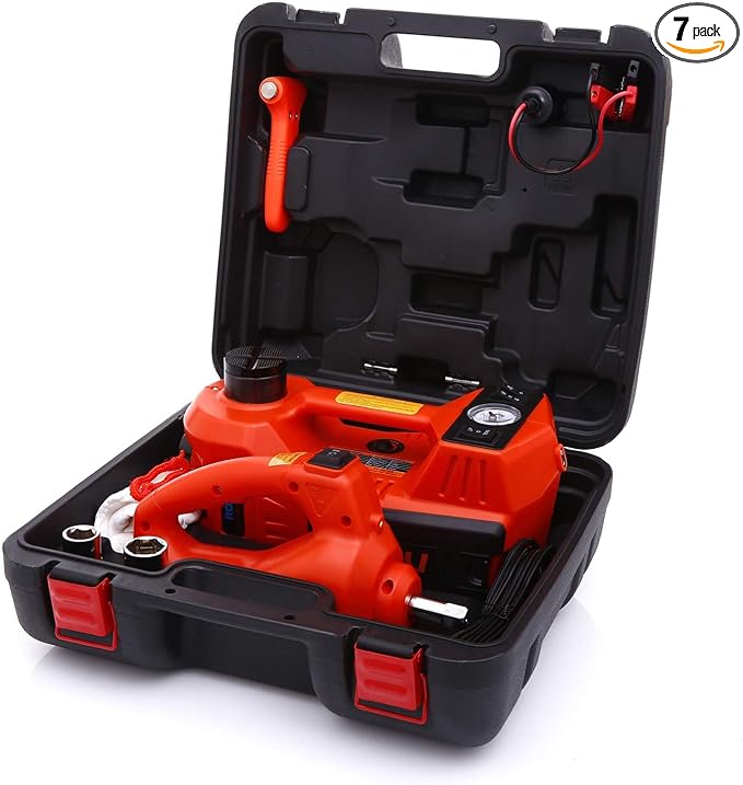 Electric Car Jack Kit 5 Ton 12V Hydraulic Jack Floor Jack with Impact Wrench and Tire Inflator Pump Lift with LED Light for SUV Sedan Truck Road Emergency Tire Change