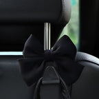 Car Seat Headrest Hook, 2PCS Cute Bow Knot Vehicle Seatback Hanging Storage Organizer, Seat Back Hanger for Purse Coat Umbrella, Universal Automotive Interior Decor Accessories (Black)
