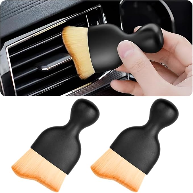 2PCS Car Interior Detailing Brush with Dust Cover, Auto Soft Hair Cleaning Brushes, Scratch Free Curved Dirt Collectors, for Vehicle Dashboard Air Conditioner Vents Leather Computer (Brown/2PCS)