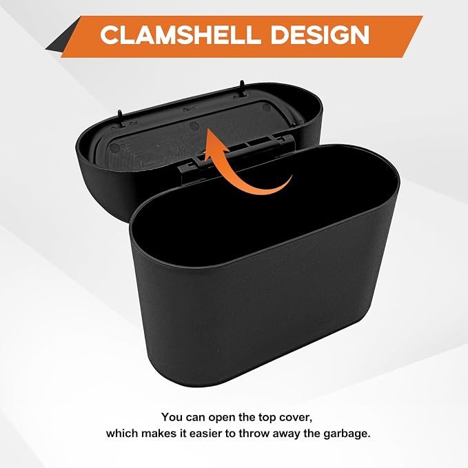 Car Trash Can, Mini Portable Car Bin with Lid & with 1 Roll Trash Bag, Leakproof Hanging Cars Storage Bag Container for Car, Home and Office (Black)