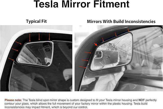 Blind Spot Mirrors - Compatible with Tesla Model 3 - Extended View - Custom Contoured - Convex - Black - Set of 2-2 Piece Set (Left & Right)
