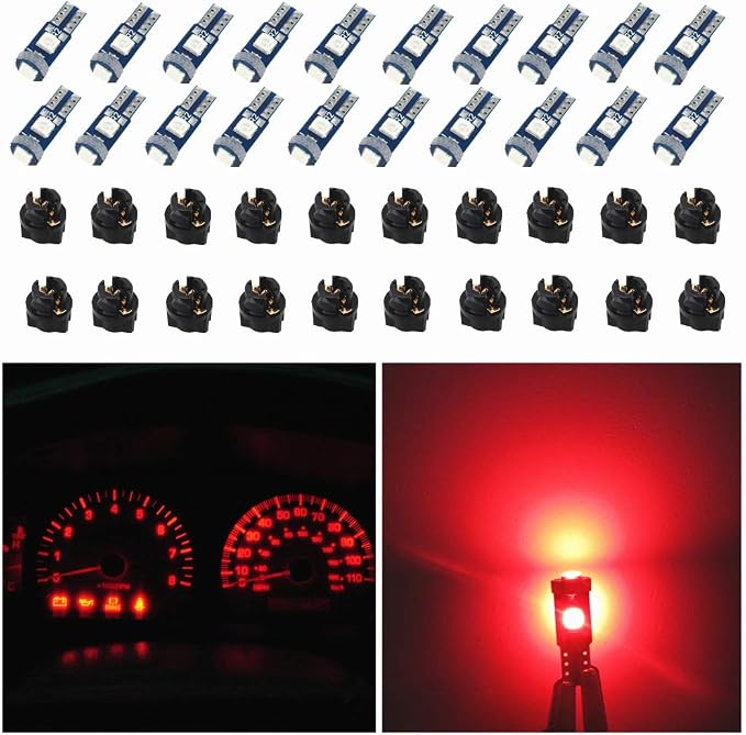 74 Led Bulb Dash Lights Dimmable T5 2721 37 85 286 Wedge PC74 Twist Socket Automotive Instrument Panel Gauge Light Kits Cluster Shift Indicator Interior Bulbs Red Pack of 20