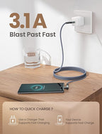 AINOPE Type C Cable [3-Pack, 6.6FT] Right Angle, 3.1A USB Type C Cable Fast Charging, Nylon Braided Type C Charging Cable Fast Charger Compatible with Samsung Galaxy S10 S9 S8 S20 Plus, Note 10 9 8