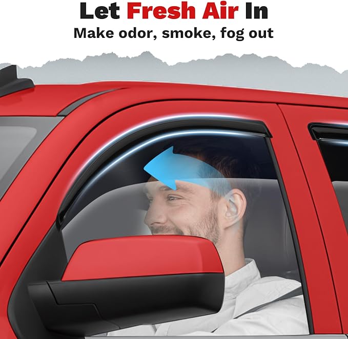 Window Visors Rain Guards for 2014-2018 Chevy Chevrolet Silverado/GMC Sierra 1500 Crew Cab/15-19 Silverado/Sierra 2500HD 3500HD Accessories, Side Window Wind Deflectors Vent Visors Rainproof
