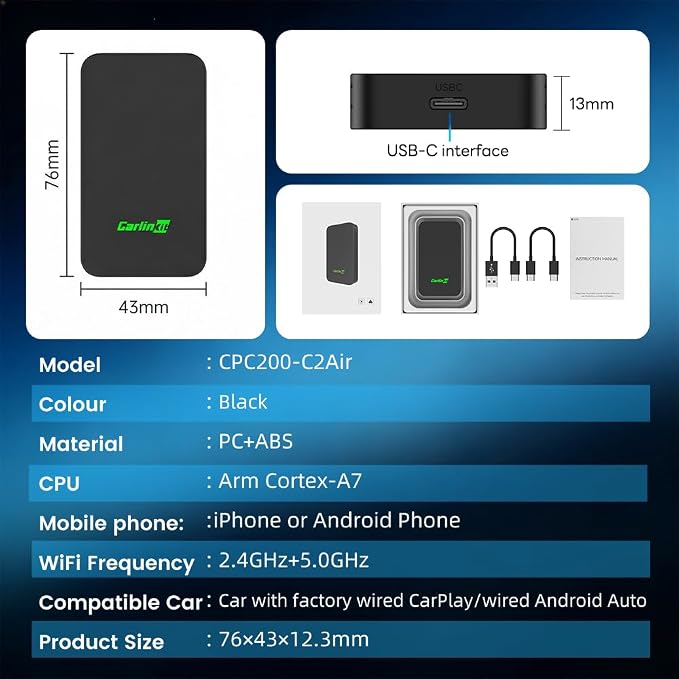 5.0 Android Auto & Wireless CarPlay Adapter,Plug & Plug, Two Channel Connection, Online Update,for Cars with OEM Android Auto & Wired CarPlay (2016-2026), 10s Auto-Connect