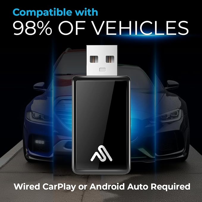 Wireless CarPlay Adapter for iPhone & Android Auto – Plug & Play, Fast Auto-Connect, Compatible with Factory Wired CarPlay, Stable Dual-Band Connection – WUA-8PRO