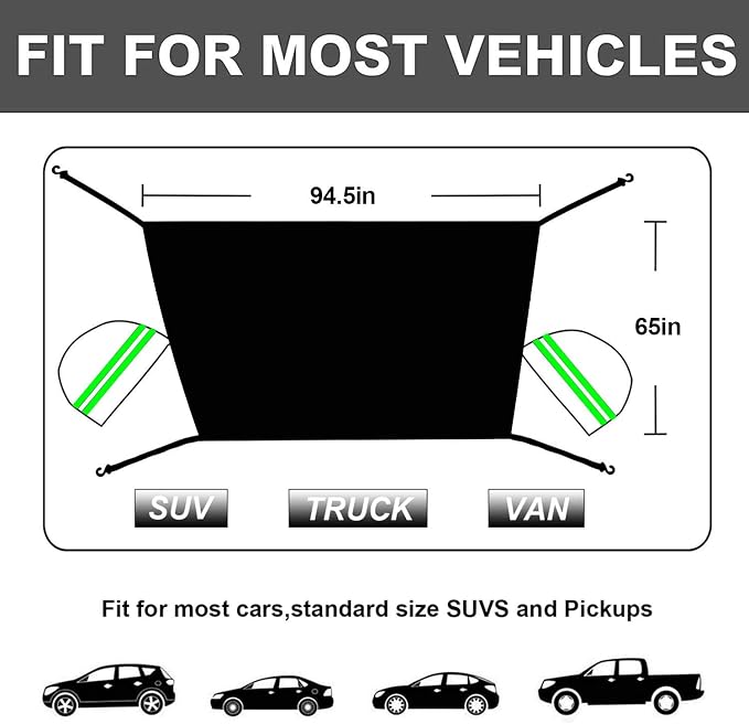 Extra Large Windshield Snow Ice Cover with Side Mirror Covers, Protects Windshield and Wipers from Weatherproof, Rain, Sun, Frost, Vehicles, Cars Trucks Vans and SUVs (94.5" x 65")
