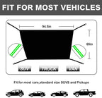 Extra Large Windshield Snow Ice Cover with Side Mirror Covers, Protects Windshield and Wipers from Weatherproof, Rain, Sun, Frost, Vehicles, Cars Trucks Vans and SUVs (94.5" x 65")