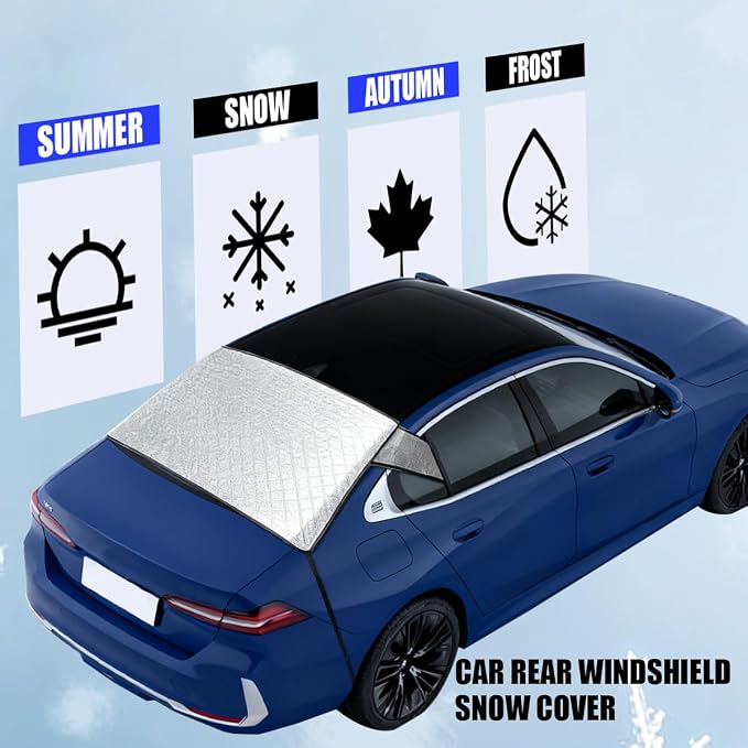 Zpana Car Magnetic Rear Windshield Snow Cover, Vehicle Rear Window Frost Cover with Elastic Strap, Automotive Windshield Protector for Ice and Snow, Universal for Most Sedan SUV