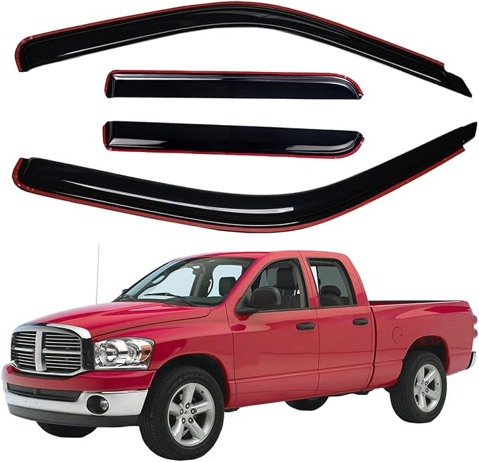Extra Durable Clip-on in-Channel Auto Vent Window Visors, Fits 2002-2008 Dodge Ram 1500, 2003-2009 Ram 2500 & 3500, Quad Cab, UV-Protect Rain Guards, Original Wind Deflector, Smoke, 4-Pcs