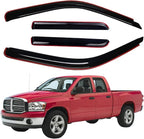 Extra Durable Clip-on in-Channel Auto Vent Window Visors, Fits 2002-2008 Dodge Ram 1500, 2003-2009 Ram 2500 & 3500, Quad Cab, UV-Protect Rain Guards, Original Wind Deflector, Smoke, 4-Pcs