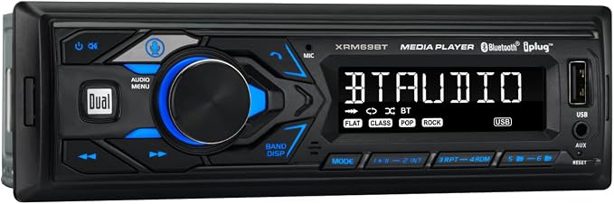 XRM69BT Single DIN Car Stereo Bluetooth & AM/FM Radio | Hands-free Bluetooth calling & music streaming, push to talk voice assistant, USB playback & charging
