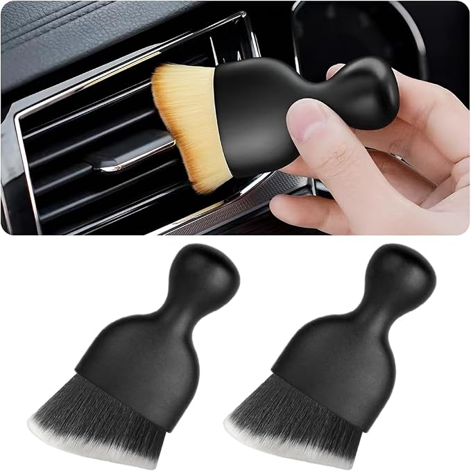 2PCS Car Interior Detailing Brush with Dust Cover, Auto Soft Hair Cleaning Brushes, Scratch Free Curved Dirt Collectors, for Dashboard Air Conditioner Vents Leather Computer (Black/White/2PCS)