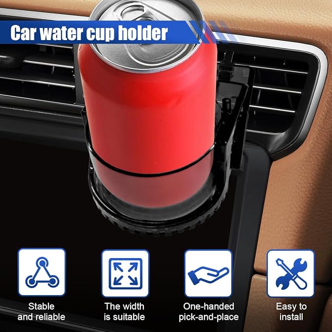 YoRise Air Vent Cup Holder for Car, Multifunctional Water Bottle Bracket with Mounting Clips, Car Air Conditioner Vent Drink Cup Holder Expander, Fit for Most Cars with Horizontal Blade Vents (Black)