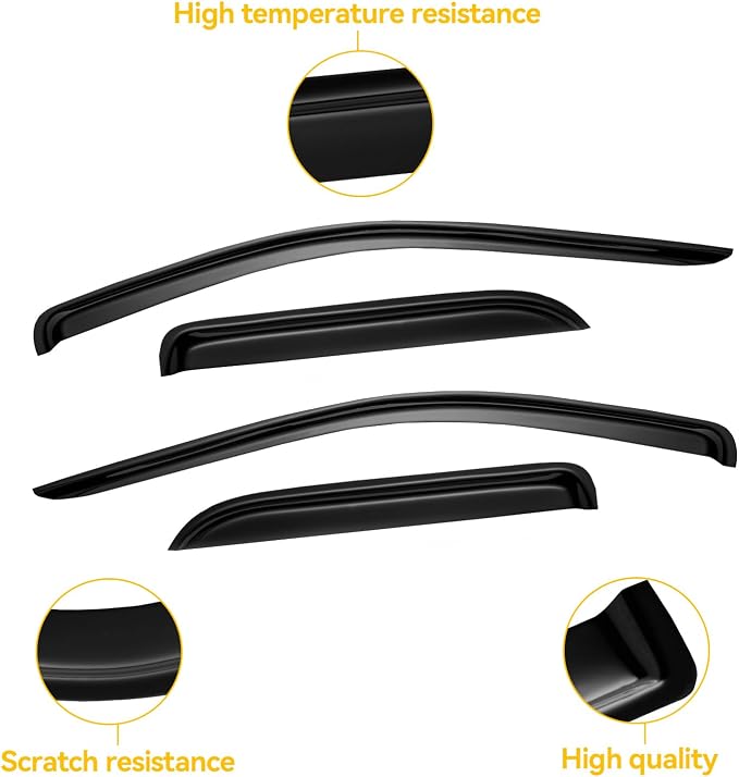 Window Visor for 2002-2008 Dodge Ram 1500 Quad Cab/Extended Cab/ 03-09 Dodge Ram 2500 3500, Out-Channel Rain Guards Shields Vent Deflector Shade Wind Dark Smoke,Outside-Mount, 4PCS