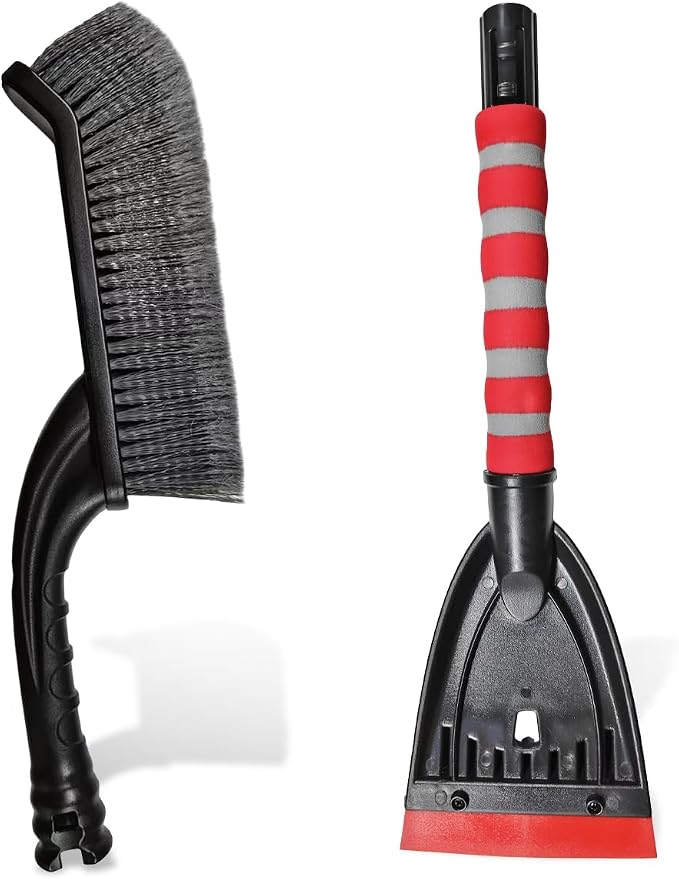 26" Snow Brush and Ice Scraper for Car Windshield – 2 in 1 Winter Snow Removal Tool with Detachable Ice Shovel – Universal Snow Scraper with Ergonomic Foam Grip, No Scratch Broom for SUV Truck (Red)