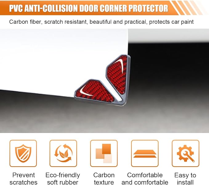 2PCS Car Door Protector Edge Guards for Door Corner, Carbon Fiber Anti-Collision Front Doors Corner Protector Self-Adhesive Sticker, Universal Vehicle Decoration Accessories (Red)
