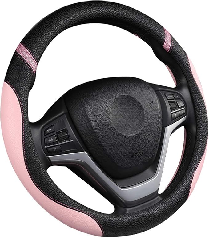 Steering Wheel Cover for Women Leather Universal Steering Wheel Covers for Car 15 inch (Pink)