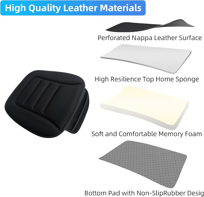 Car Seat Cushion, Comfort Memory Foam Car Cushions for Driving, Breathable Leather Surface with Anti Slip Rubber Bottom, Seat Cushion for Car and Office Chair (1, Knit Style Black)