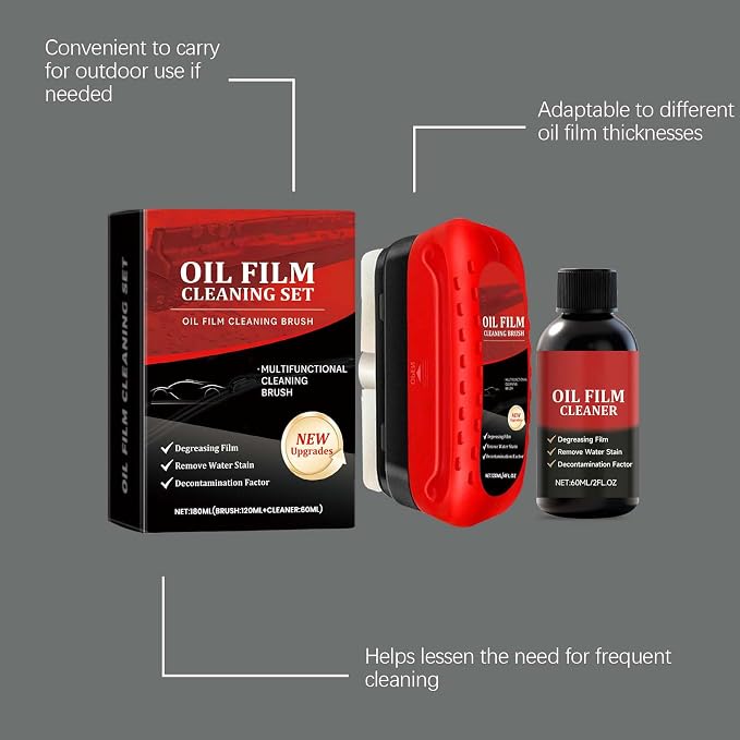 Car Windshield Oil Film Remover Set, Automotive Oil Film Cleaning Brush with Refill Liquid, Glass Cleaning Board, Anti-Rain Fog, Easy to Use for Car Windows & Rearview Mirrors, Long-Lasting Clean