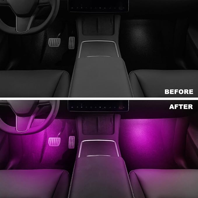4 Pcs Interior LED Lights Bulbs Kit Compatible with Tesla Model 3, Y, X, S, Super Bright Replacement Light Bulbs for Footwell, Door Puddle, Trunk, Frunk - for Tesla Accessories (Pink)