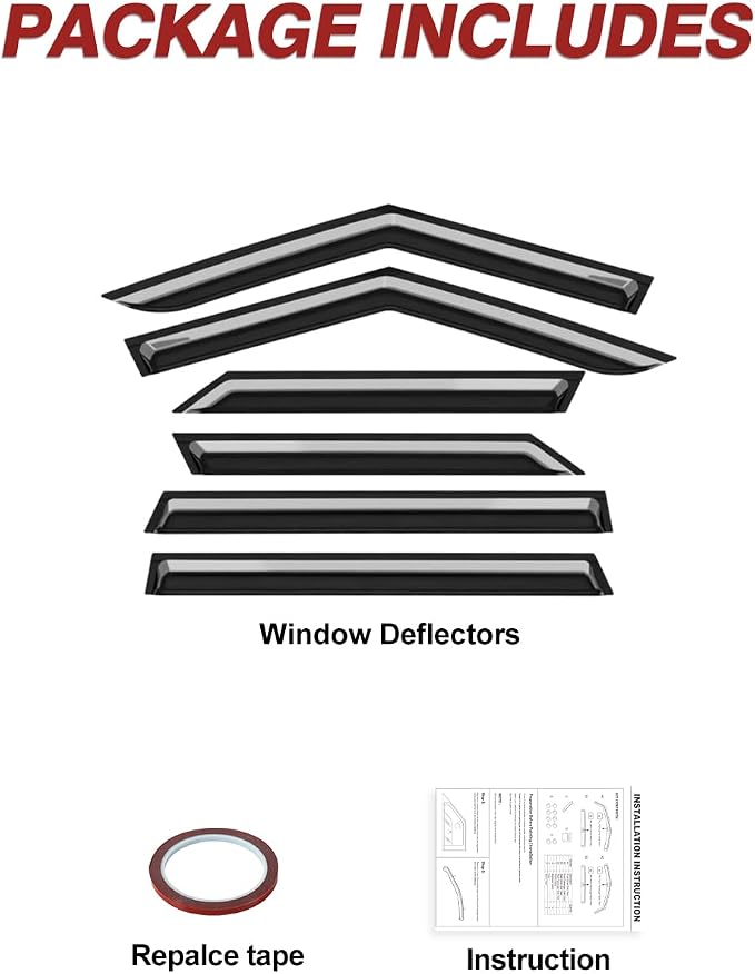 6pcs Outside-Mount Window Rain Guards Fit for Hyundai Palisade 2026, Extra Durable Window Visors Wind Deflector Dark Smoke Vent Shades Car Tape-on 6-pcs with Thicker