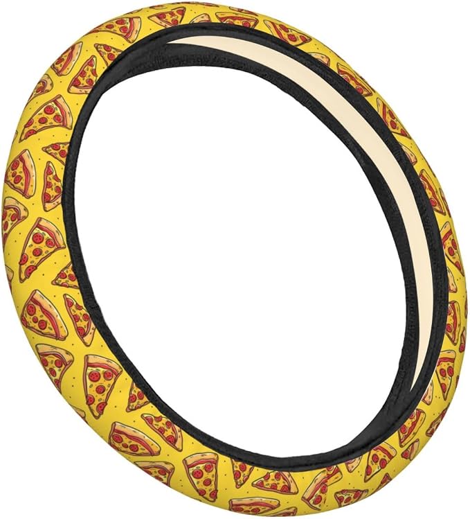 Funny Food Cartoon Pizzas Steering Wheel Covers Anti-Slip Elasticity Car Accessories Steering Wheel Protector Universal 15 Inch for Cars SUV Vehicle Truck
