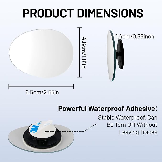 Blind Spot Mirror, 2Pcs Adjustable Car Auxiliary Wide Angle Convex Mirror, Universal Stick on Side Mirror for Cars SUVs Trucks, Enhance Driving Safety (Curved)