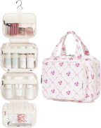 Hanging Toiletry Bag for Women Travel Makeup Bag Organizer Toiletries Bag for Travel Size Essentials Accessories Cosmetics (Bowknot and Flower (Medium))
