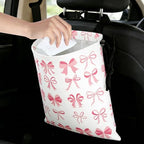 Cute Bow Car Trash Bag - Waterproof Car Trash Bag Hanging Leakproof Car Garbage Bag - Washable Reusable Trash Bag for Car Interior Hanging Organizer Storage Vehicle Travelling Camping