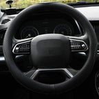 Microfiber Leather Steering Wheel Cover Anti-Slip Matte Finish Auto Car Wheel Cover Universal 15 Inch Wheel Cover for Car Embossing Pattern Black Line