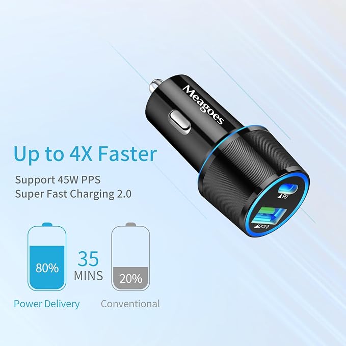 67.5W Car Charger USB C Super Fast Charging, 45W USBC & QC3.0 Port Plug for iPhone 17 Pro Max/Air/16/15/iPad, Samsung S26/S25 Android Cell Phone, Dual 12V Cigarette Lighter Adapter + 8 ft Type C Cable