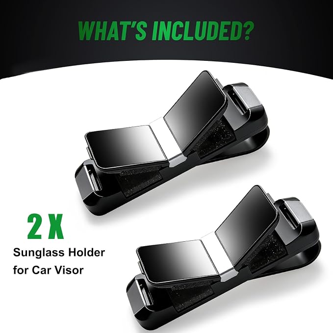2 Pack Sunglasses Holder for Car, One-Handed-Operation Visor Sunglass Holder Clip, Easy Access Storage for Driving,Universal Fits (Double Holder - Black)